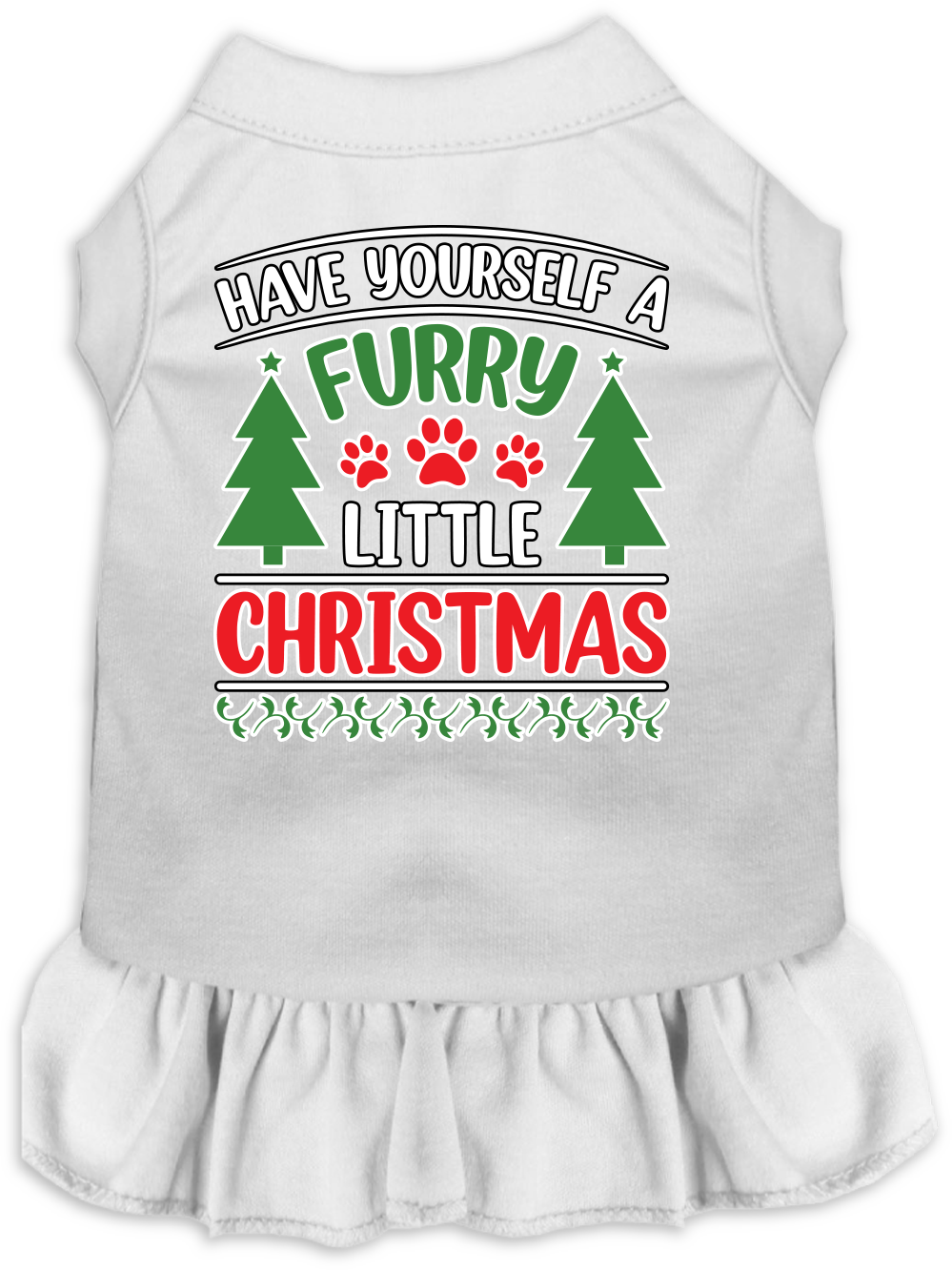 Furry Little Christmas Screen Print Dog Dress White Size XS